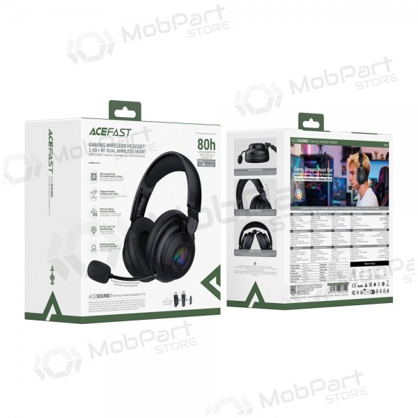 Ασύρματα ακουστικά Acefast H15 Gaming over-ear με μικρόφωνο USB-C μαύρα