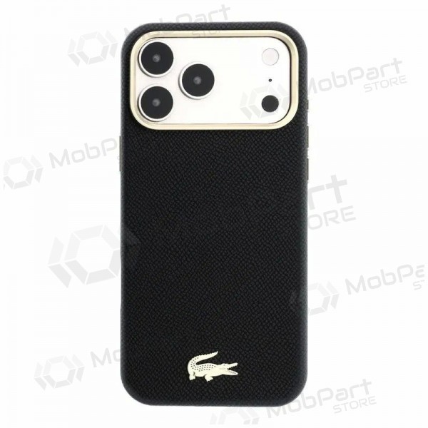 Θήκη Apple iPhone 18 Pro Max - Lacoste PU Leather Champs Elysees Gold Logo MagSafe (μαύρη)