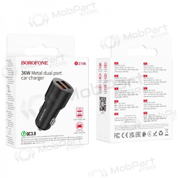 Φορτιστής automobilinis Borofone BZ19B 2xUSB-A QC3.0 36W μαύρος