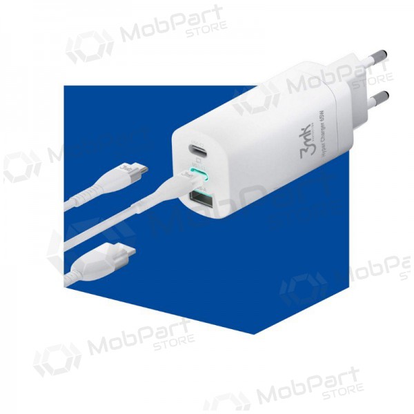 Φορτιστής 3MK HyperCharger 65W 2xUSB-C, 1xUSB-A PD 3.0/QC 4.0 (άσπρο)