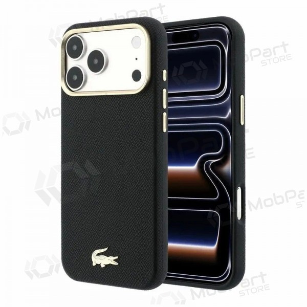 Θήκη Apple iPhone 18 Pro - Lacoste PU Leather Champs Elysees Gold Logo MagSafe (μαύρο)