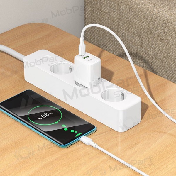 Φορτιστής τηλεφώνου Borofone BN29 30 W USB-C + USB-A με καλώδιο USB-C 1 m λευκό