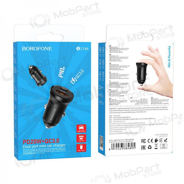 Φορτιστής automobilinis Borofone BZ18A USB-A/Type-C PD20W+QC3.0 (μαύρος)