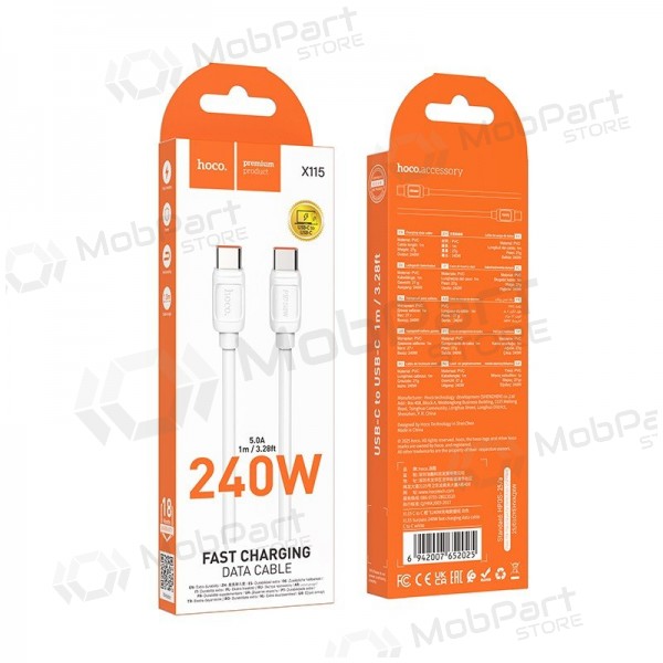 Καλώδιο USB-C Hoco X115 USB-C σε USB-C 1 m 240 W λευκό