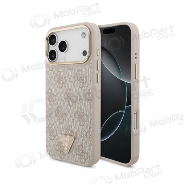 Θήκη Apple iPhone 18 Pro Max - Guess PU Leather 4G Strass Triangle Logo Gold Frame MagSafe (ροζ)