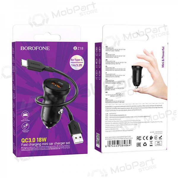 Φορτιστής automobilinis Borofone BZ18 Quick Charge 3.0 18W + Type-C (μαύρος)