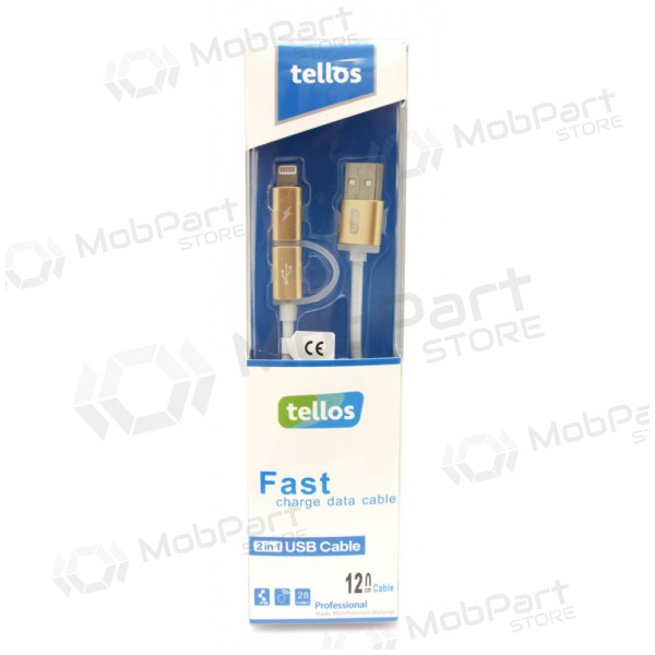 USB καλώδιο Tellos TPE 2in1 microUSB - Lightning (χρυσαφένιος) 1.2m