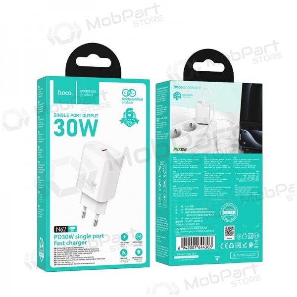 Φορτιστής τηλεφώνου Hoco N62 30 W GaN USB-C λευκός