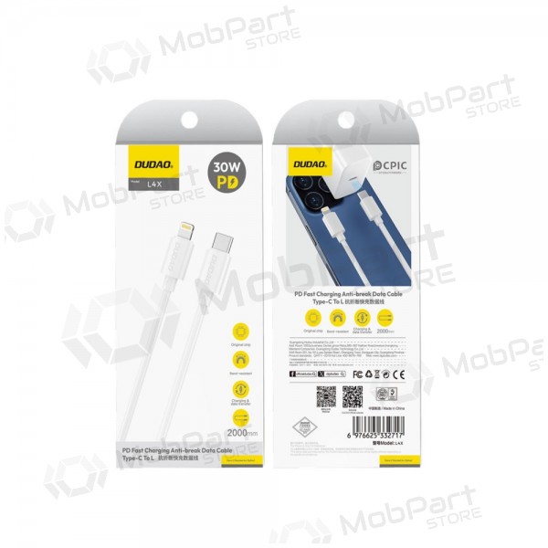 Καλώδιο Lightning Dudao L4X USB-C σε Lightning 2 m 30 W λευκό