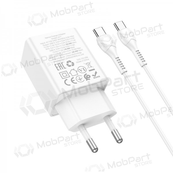 Φορτιστής τηλεφώνου Hoco N71 30 W GaN USB-C + USB-A με καλώδιο USB-C 1 m λευκό