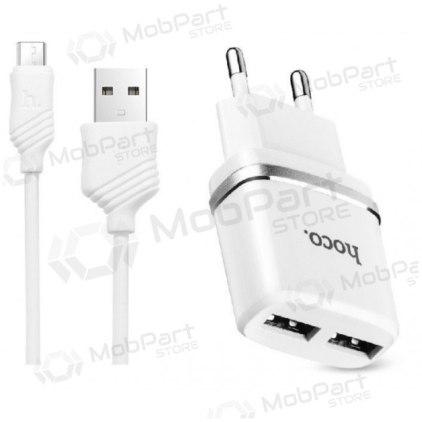 Φορτιστής HOCO C12 Smart Dual USB + microUSB καλώδιο (2.4A) (άσπρο)