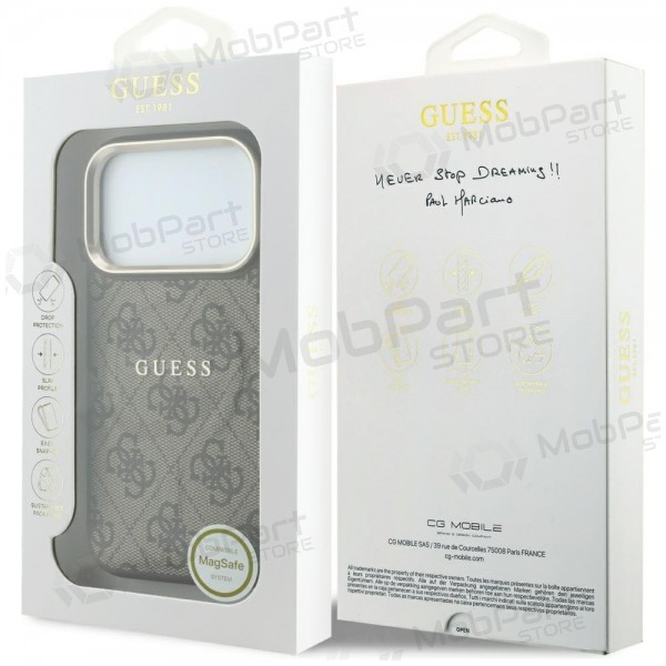 Θήκη Apple iPhone 18 Pro Max - Guess PU Leather 4G Gold Frame Embossed MagSafe (καφέ)