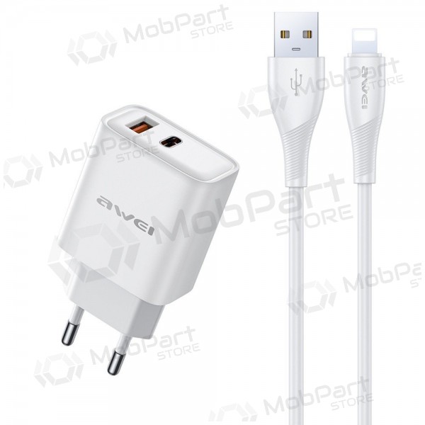 Φορτιστής τηλεφώνου Awei PD81L-EU 22.5 W USB-C + USB-A με καλώδιο Lightning 1 m λευκό