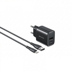Φορτιστής τηλεφώνου Awei PD85T-EU 22.5 W USB-C + USB-A με καλώδιο USB-C 1 m μαύρο