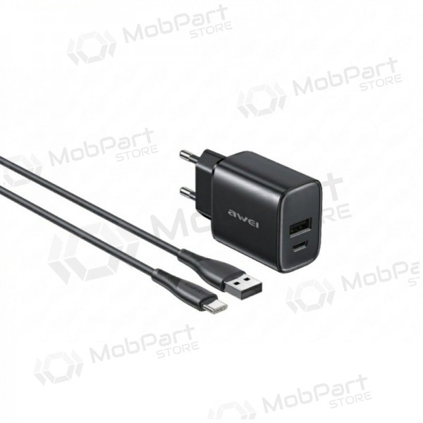 Φορτιστής τηλεφώνου Awei PD85T-EU 22.5 W USB-C + USB-A με καλώδιο USB-C 1 m μαύρο