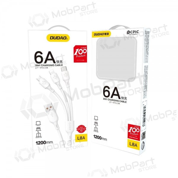 Καλώδιο USB Dudao L8A-3in1 USB-A σε USB-C / Micro USB / Lightning 1.2 m 6A