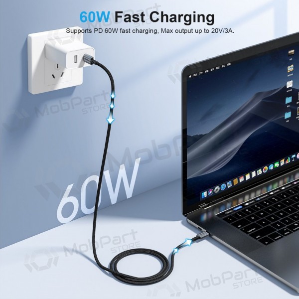 USB καλώδιο Choetech XCC-1015 USB-C to USB-C PD60W 2.0m μαύρος