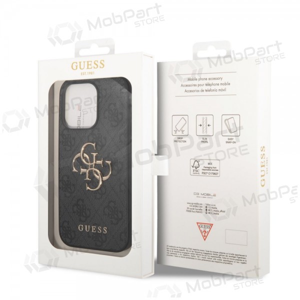 Θήκη Apple iPhone 14 Pro - Guess PU 4G Metal Logo (γκρι)