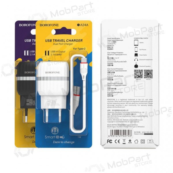 Φορτιστής BOROFONE BA24A Vigour Dual USB + Type-C καλώδιο (5V 2.4A) (μαύρος)
