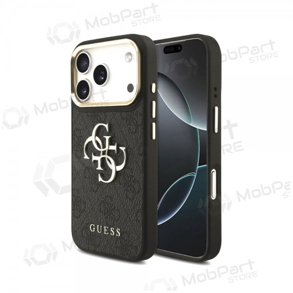 Θήκη Apple iPhone 18 Pro Max - Guess PU Leather 4G Metal Logo Gold Frame (μαύρο)