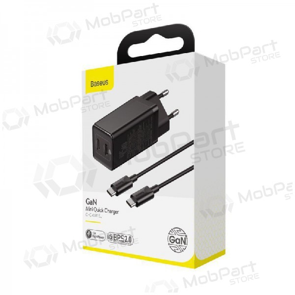 Φορτιστής Baseus GaN 45w (20V/3A) + Type-C καλώδιο (MacBook) (μαύρος)
