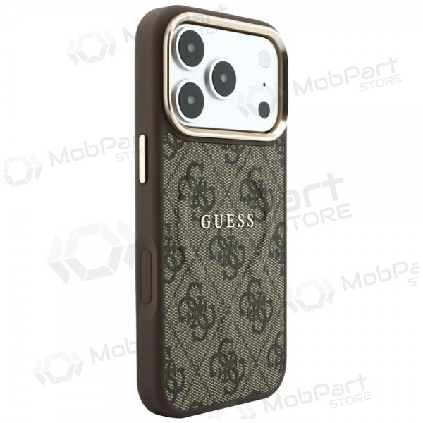 Θήκη Apple iPhone 18 Pro Max - Guess PU Leather 4G Gold Frame Embossed MagSafe (καφέ)