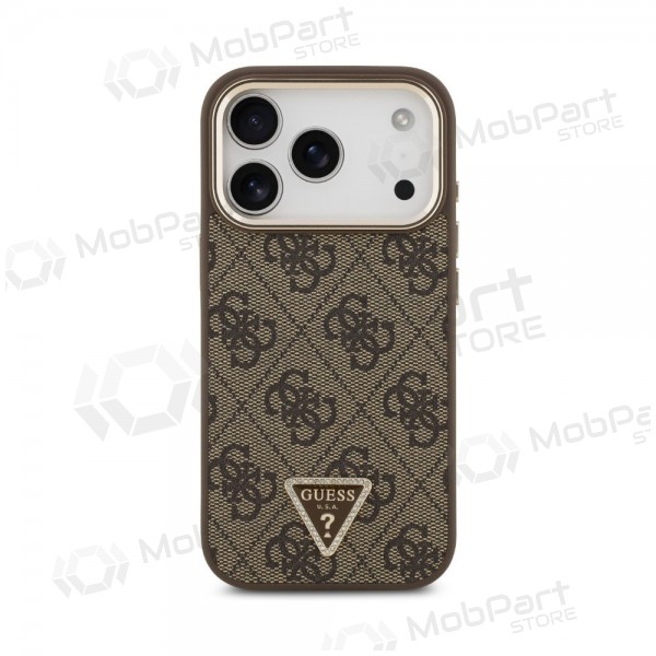 Θήκη Apple iPhone 18 Pro Max - Guess PU Leather 4G Strass Triangle Logo Gold Frame MagSafe (καφέ)