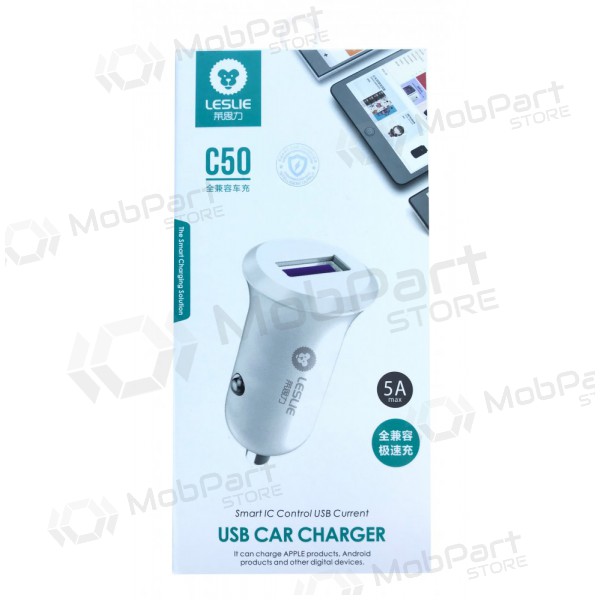 Φορτιστής automobilinis Leslie C50 USB 5A (άσπρο)