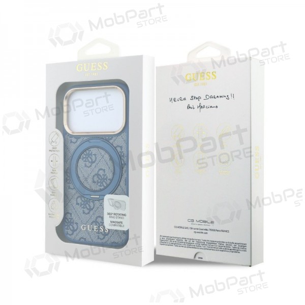 Θήκη Apple iPhone 18 Pro -Guess PU 4G Ring Stand MagSafe- (μπλε)