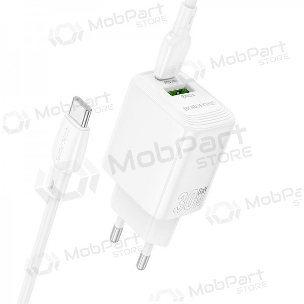 Φορτιστής τηλεφώνου Borofone BN29 30 W USB-C + USB-A με καλώδιο USB-C 1 m λευκό