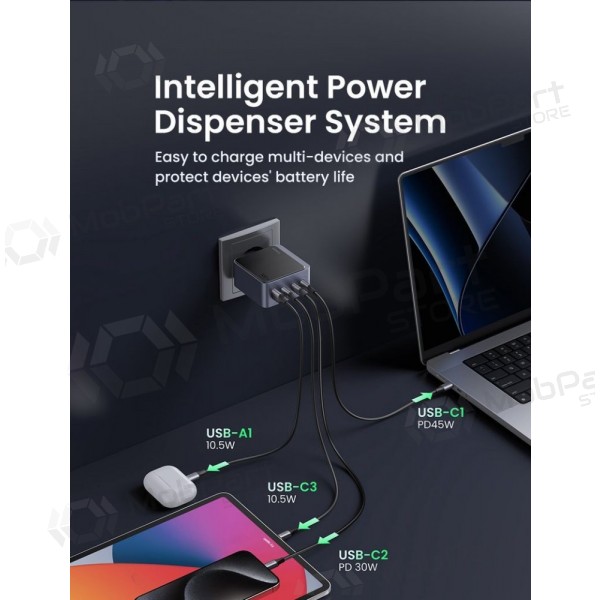 Φορτιστής δικτύου Ugreen X565 100 W GaN 3x USB-C + USB-A γκρι