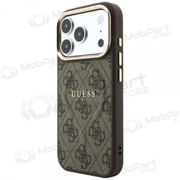 Θήκη Apple iPhone 18 Pro Max - Guess PU Leather 4G Gold Frame Embossed MagSafe (καφέ)