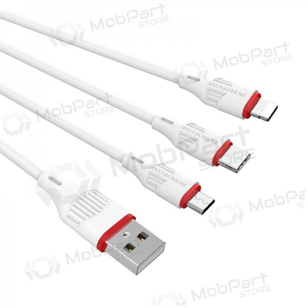 USB καλώδιο Borofone BX17 3in1 microUSB-Lightning-Type-C (άσπρο)