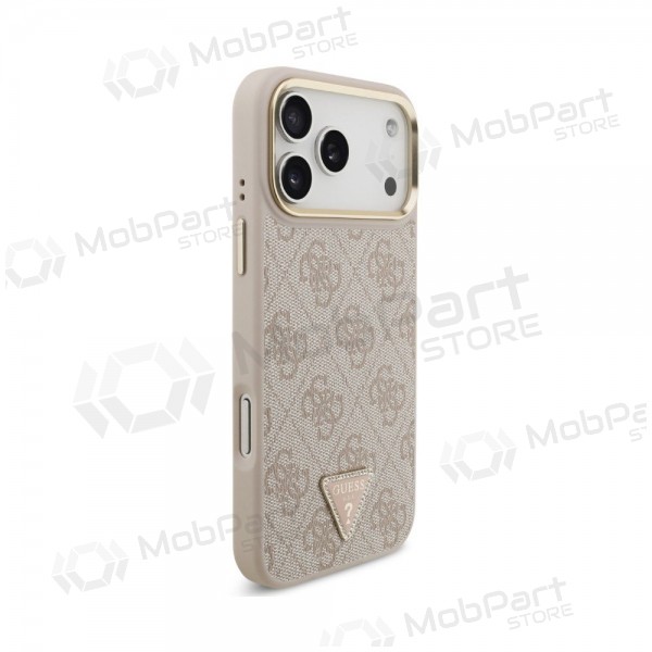 Θήκη Apple iPhone 18 Pro - Guess PU Leather 4G Strass Triangle Logo Gold Frame MagSafe (ροζ)