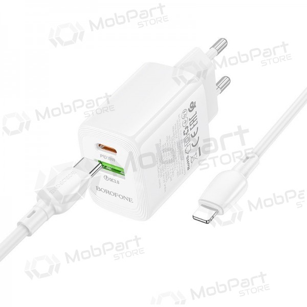 Φορτιστής τηλεφώνου Borofone BN27 20 W USB-C + USB-A με καλώδιο Lightning 1 m λευκό