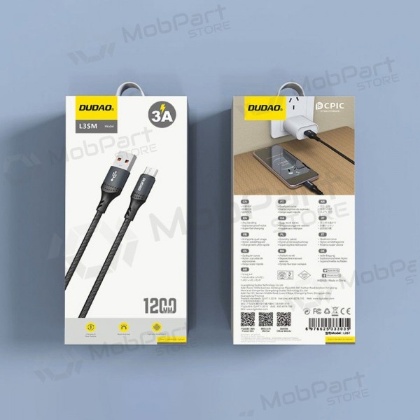 Καλώδιο micro USB dudao L3SM USB-A σε micro USB 1.2 m 3 A μαύρο