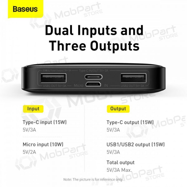 Εξωτερική μπαταρία Power Bank Baseus Bipow Type-C PD+2xQuick Charge 3.0 15W 10000mAh μαύρος PPBD050001