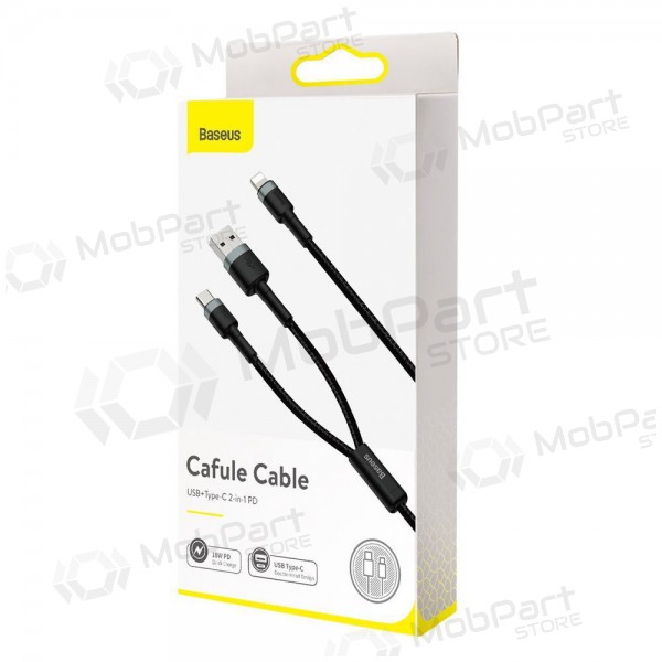 USB καλώδιο Baseus Cafule 2in1 Type-C Lightning 20w 1.2m (γκρί-μαύρος) CATKLF-BG1