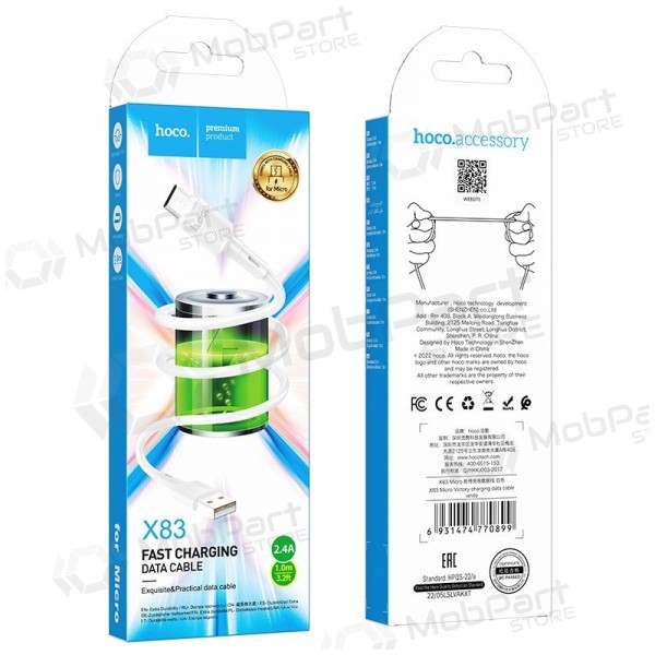 Καλώδιο Micro USB Hoco X83 USB-A σε Micro USB 1 m λευκό