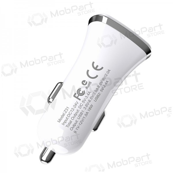 Φορτιστής automobilinis Hoco Z31 Quick Charge 3.0 (3.4A) x 2 USB (άσπρο)