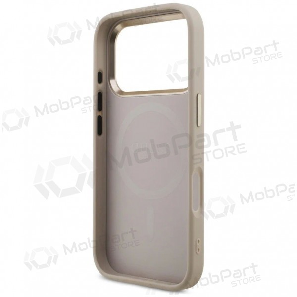 Θήκη Apple iPhone 17 Pro Max - Guess PU Leather 4G Strass Triangle Logo Gold Frame MagSafe (ροζ)