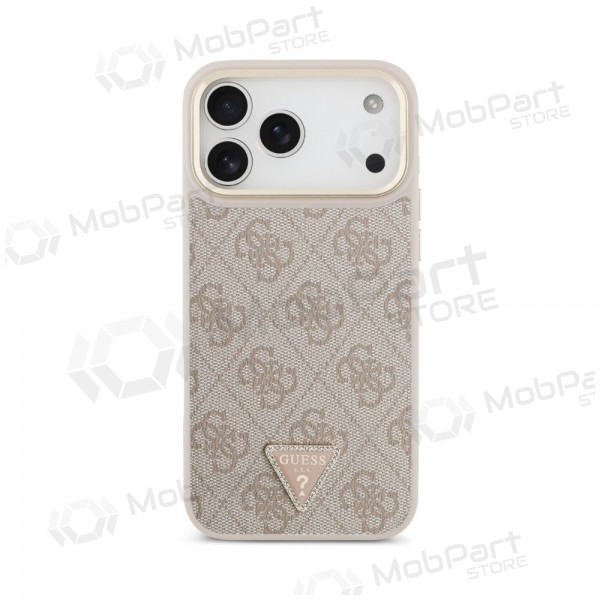 Θήκη Apple iPhone 18 Pro - Guess PU Leather 4G Strass Triangle Logo Gold Frame MagSafe (ροζ)