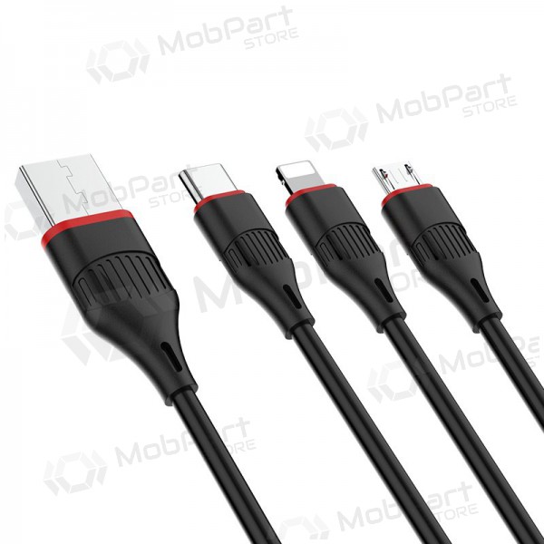 USB καλώδιο Borofone BX17 3in1 microUSB-Lightning-Type-C 1.0m (μαύρος)