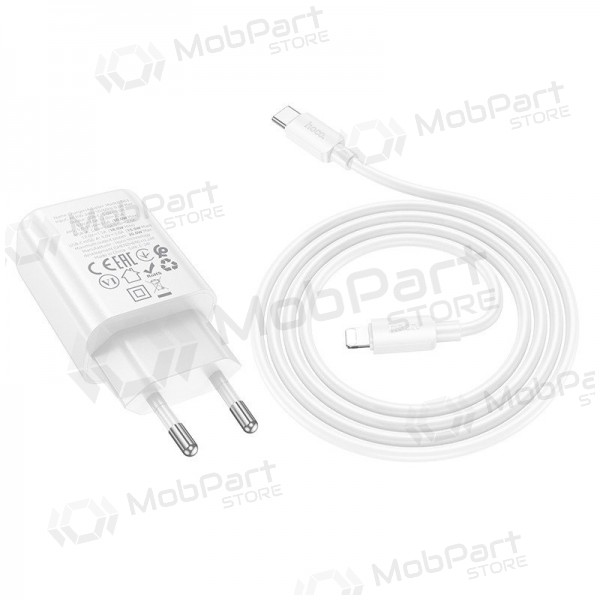 Φορτιστής τηλεφώνου Hoco N63 30 W GaN USB-C + USB-A με καλώδιο Lightning 1 m λευκό
