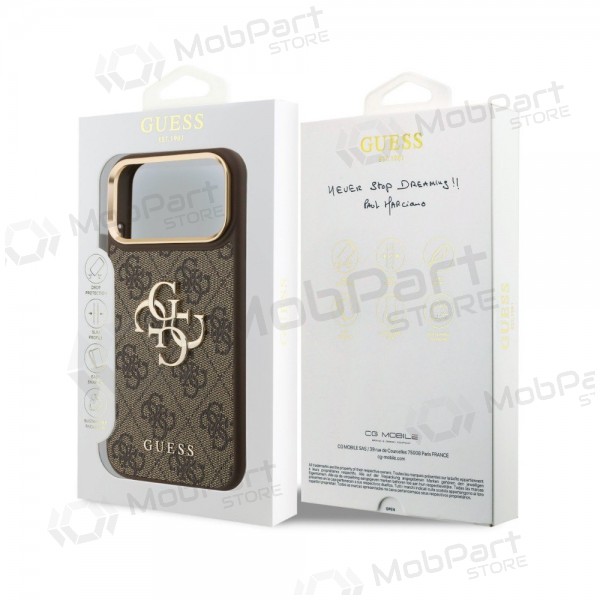 Θήκη Apple iPhone 18 Pro Max - Guess PU Leather 4G Metal Logo Gold Frame (καφέ)