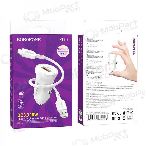 Φορτιστής automobilinis Borofone BZ18 Quick Charge 3.0 18W + Type-C (άσπρο)