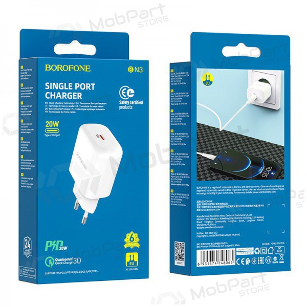 Φορτιστής Borofone BN3 Type-C QC 3.0, PD 2.0 20W (άσπρο)