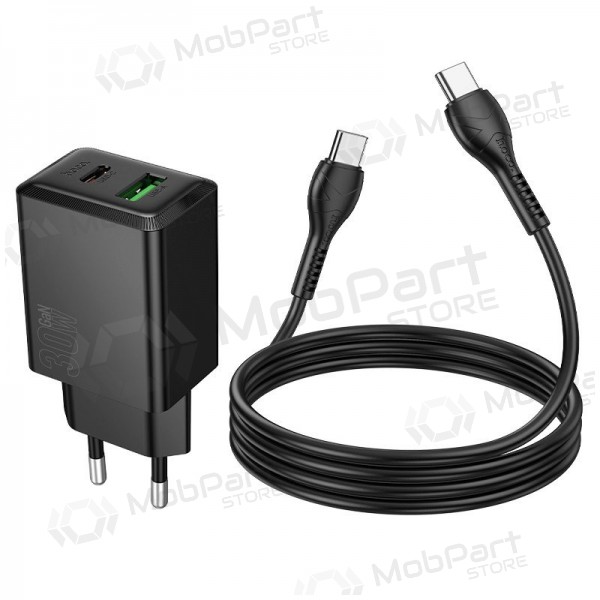 Φορτιστής τηλεφώνου Hoco N71 30 W GaN USB-C + USB-A με καλώδιο USB-C 1 m μαύρο
