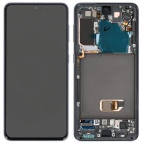 Ekranas Samsung G991 S21 su lietimui jautriu stikliuku και rėmeliu Phantom Black OLED (real size)