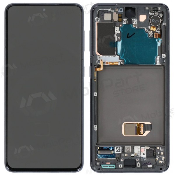 Ekranas Samsung G991 S21 su lietimui jautriu stikliuku και rėmeliu Phantom Black OLED (real size)
